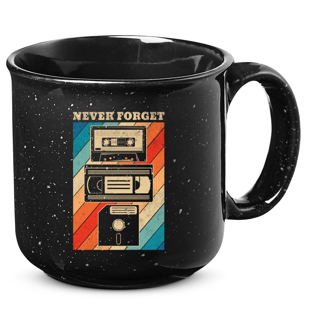 Never Forget Vintage Floppy Disk Vhs Tape 90s 80s Cassette Great Gift 15oz Campfire Ceramic Mug
