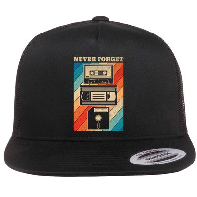 Never Forget Vintage Floppy Disk Vhs Tape 90s 80s Cassette Great Gift Flatbill Hat