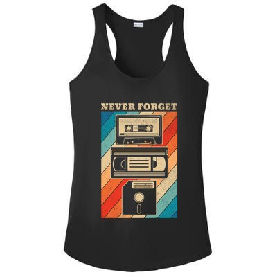 Never Forget Vintage Floppy Disk Vhs Tape 90s 80s Cassette Great Gift Ladies PosiCharge Competitor Racerback Tank