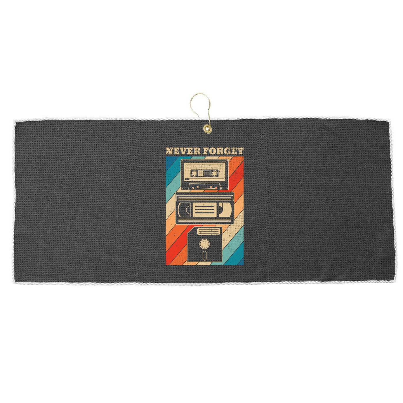 Never Forget Vintage Floppy Disk Vhs Tape 90s 80s Cassette Great Gift Large Microfiber Waffle Golf Towel