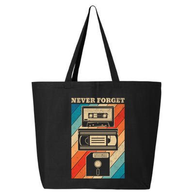Never Forget Vintage Floppy Disk Vhs Tape 90s 80s Cassette Great Gift 25L Jumbo Tote
