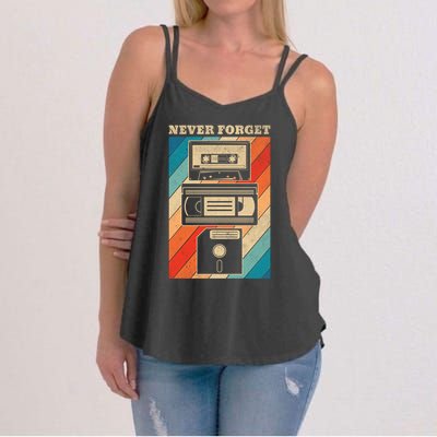 Never Forget Vintage Floppy Disk Vhs Tape 90s 80s Cassette Great Gift Women's Strappy Tank