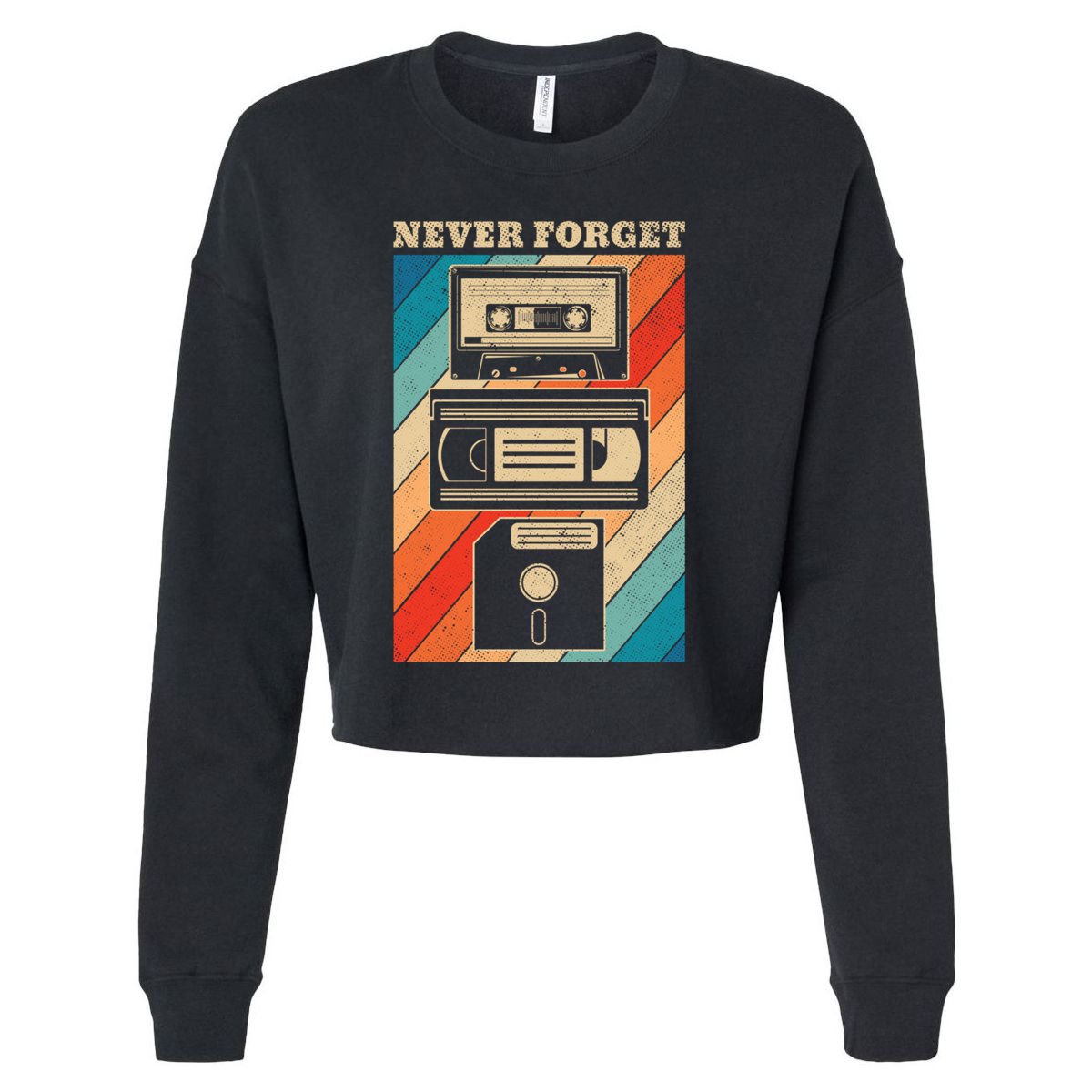 Never Forget Vintage Floppy Disk Vhs Tape 90s 80s Cassette Great Gift Cropped Pullover Crew