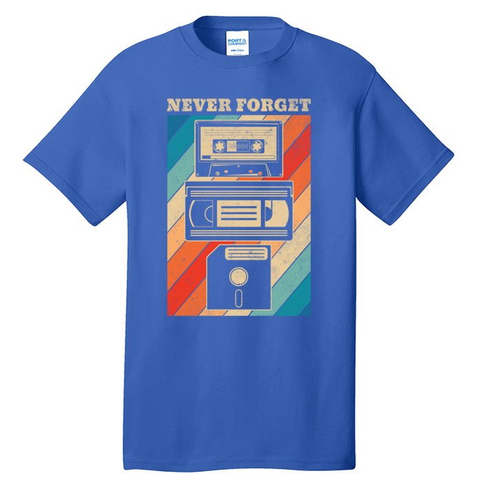 Never Forget Vintage Floppy Disk Vhs Tape 90s 80s Cassette Great Gift Tall T-Shirt