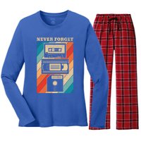 Never Forget Vintage Floppy Disk Vhs Tape 90s 80s Cassette Great Gift Women's Long Sleeve Flannel Pajama Set 