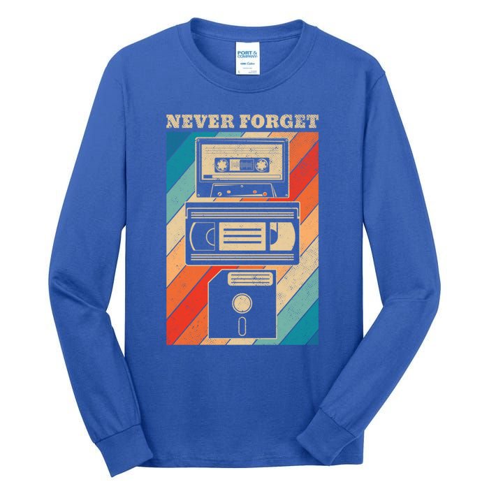 Never Forget Vintage Floppy Disk Vhs Tape 90s 80s Cassette Great Gift Tall Long Sleeve T-Shirt