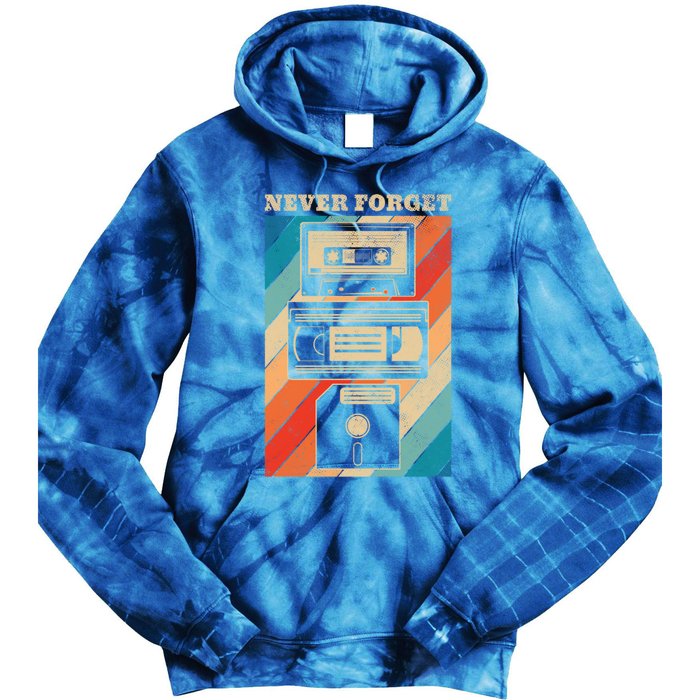 Never Forget Vintage Floppy Disk Vhs Tape 90s 80s Cassette Great Gift Tie Dye Hoodie