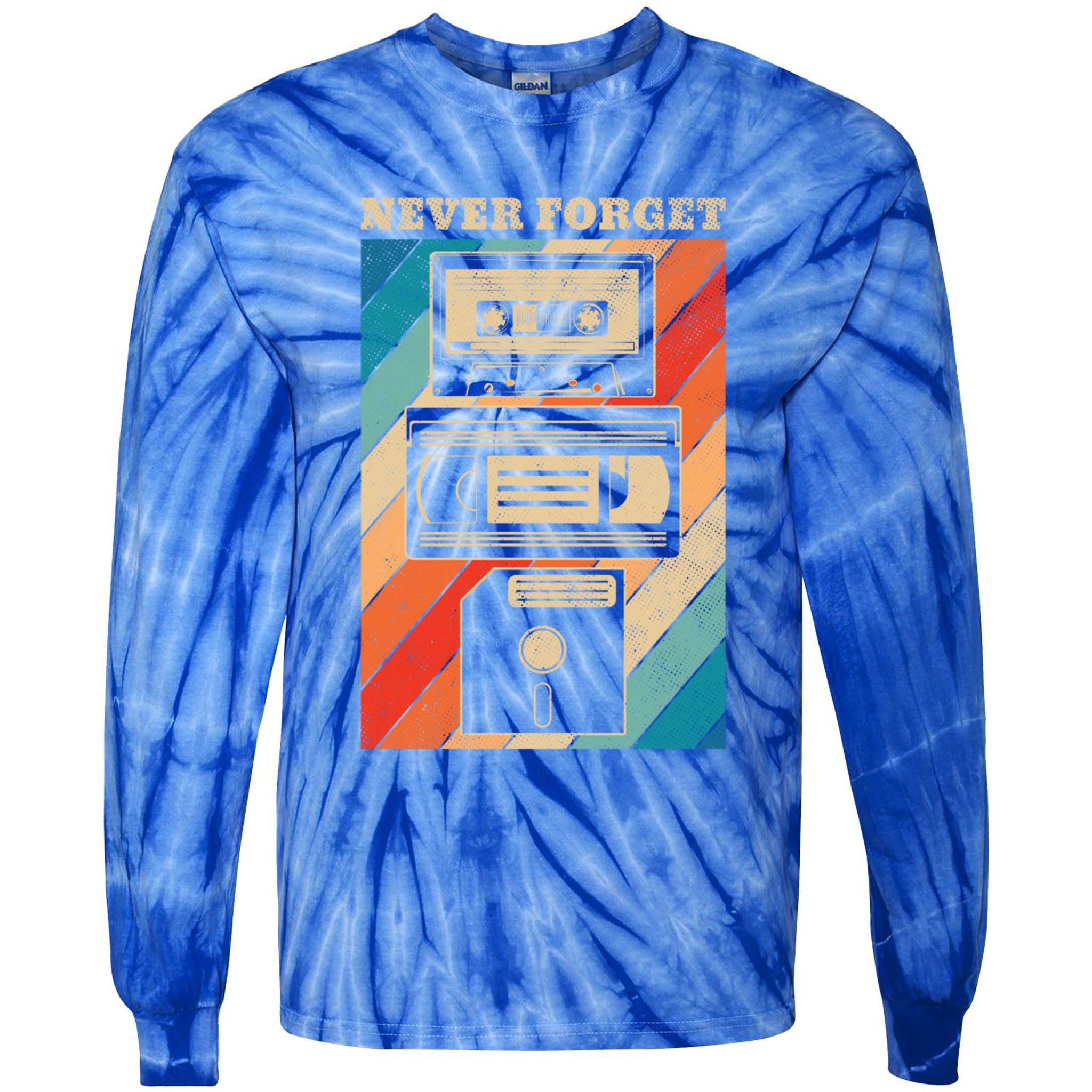Never Forget Vintage Floppy Disk Vhs Tape 90s 80s Cassette Great Gift Tie-Dye Long Sleeve Shirt