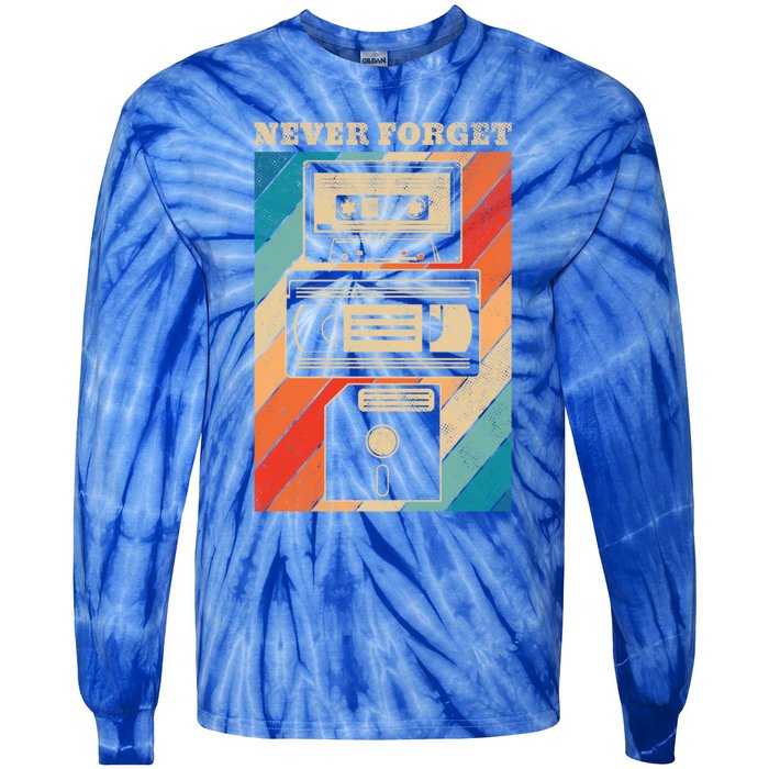 Never Forget Vintage Floppy Disk Vhs Tape 90s 80s Cassette Great Gift Tie-Dye Long Sleeve Shirt