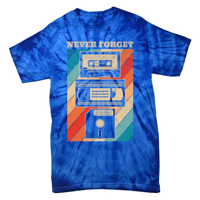 Never Forget Vintage Floppy Disk Vhs Tape 90s 80s Cassette Great Gift Tie-Dye T-Shirt