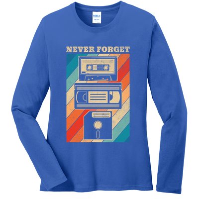 Never Forget Vintage Floppy Disk Vhs Tape 90s 80s Cassette Great Gift Ladies Long Sleeve Shirt