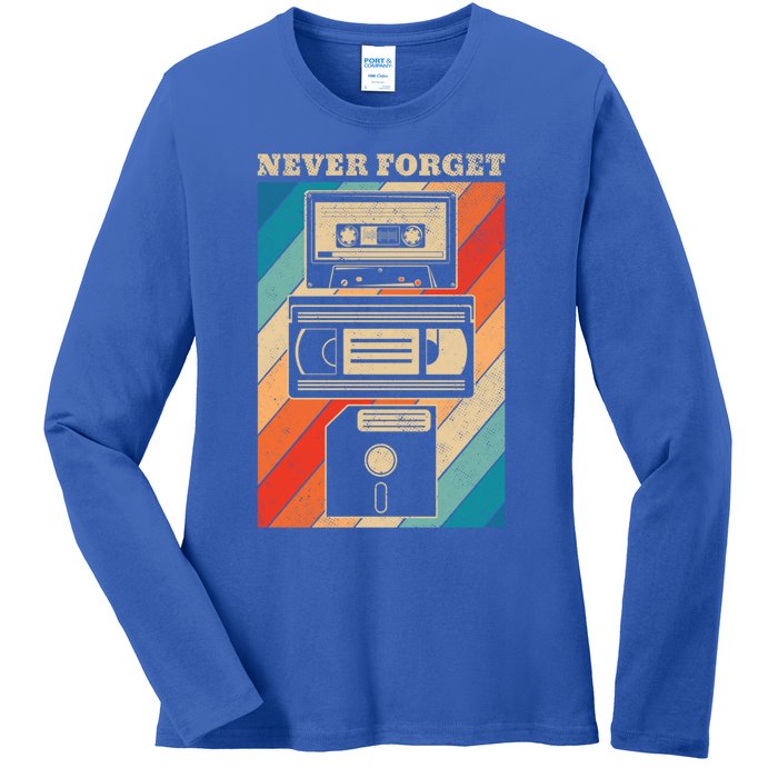 Never Forget Vintage Floppy Disk Vhs Tape 90s 80s Cassette Great Gift Ladies Long Sleeve Shirt