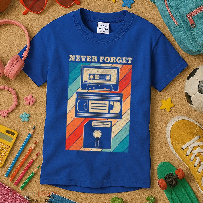 Never Forget Vintage Floppy Disk Vhs Tape 90s 80s Cassette Great Gift Kids T-Shirt