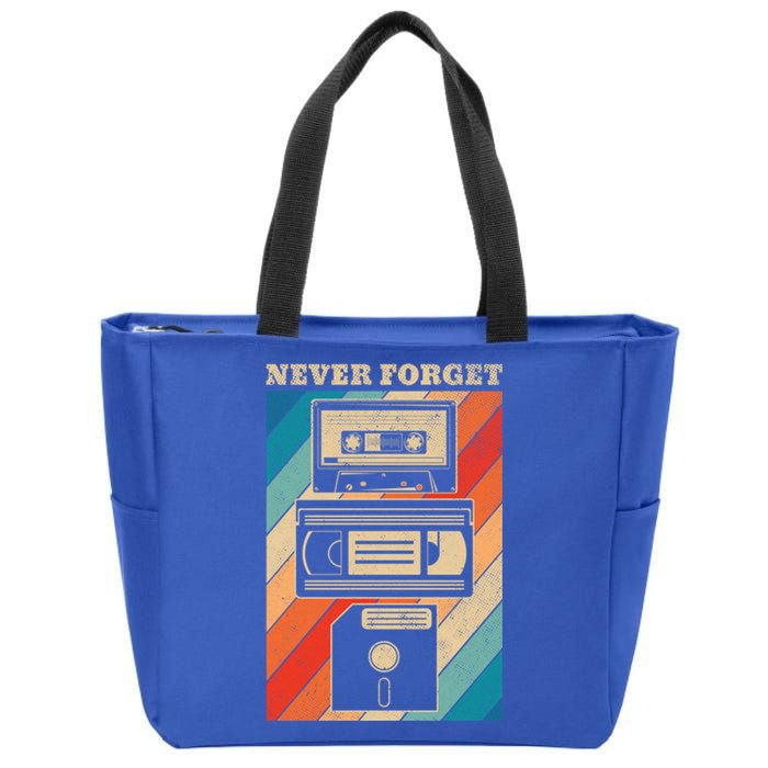 Never Forget Vintage Floppy Disk Vhs Tape 90s 80s Cassette Great Gift Zip Tote Bag