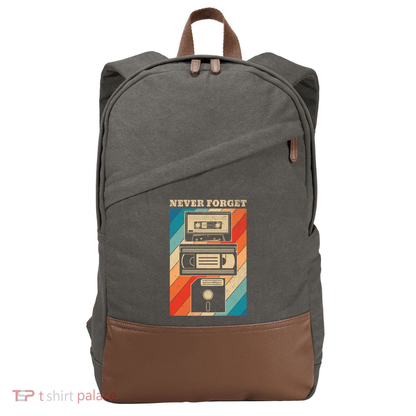 Never Forget Vintage Floppy Disk Vhs Tape 90s 80s Cassette Great Gift Cotton Canvas Backpack