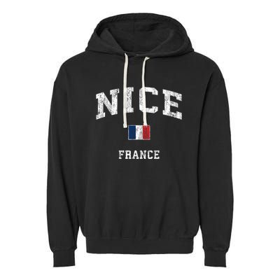 Nice France Vintage Athletic Sports Design Meaningful Gift Garment-Dyed Fleece Hoodie