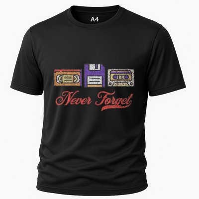 Never Forget Vintage Floppy Disk Vhs Tape 80s Cassette Retro Cooling Performance Crew T-Shirt