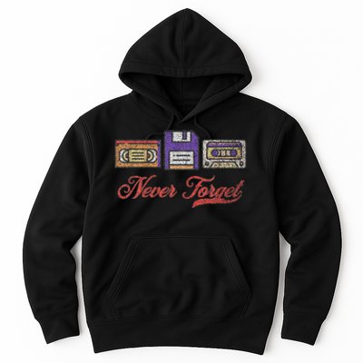 Never Forget Vintage Floppy Disk Vhs Tape 80s Cassette Retro Hoodie