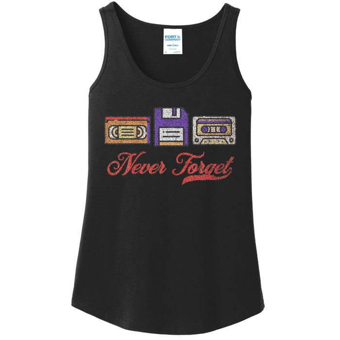 Never Forget Vintage Floppy Disk Vhs Tape 80s Cassette Retro Ladies Essential Tank