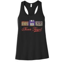 Never Forget Vintage Floppy Disk Vhs Tape 80s Cassette Retro Women's Racerback Tank