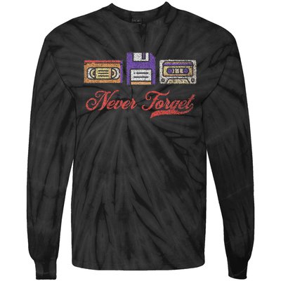 Never Forget Vintage Floppy Disk Vhs Tape 80s Cassette Retro Tie-Dye Long Sleeve Shirt