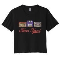 Never Forget Vintage Floppy Disk Vhs Tape 80s Cassette Retro Women's Crop Top Tee