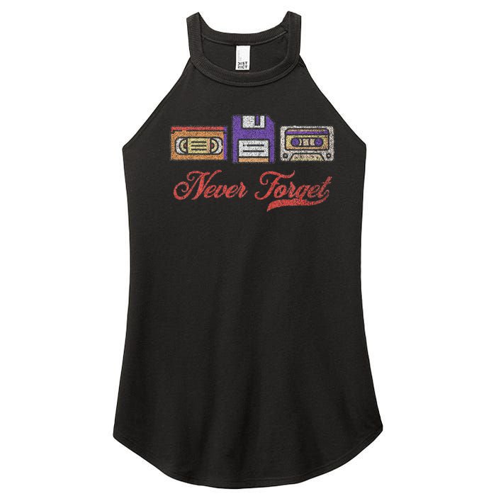 Never Forget Vintage Floppy Disk Vhs Tape 80s Cassette Retro Women's Perfect Tri Rocker Tank