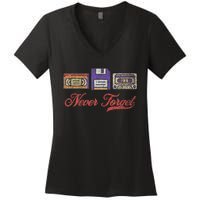 Never Forget Vintage Floppy Disk Vhs Tape 80s Cassette Retro Women's V-Neck T-Shirt