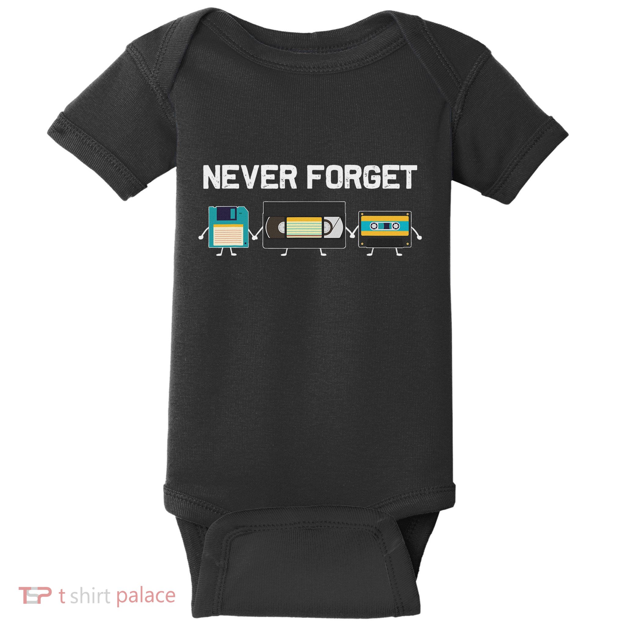 Never Forget Vhs Tape Cassette Floppy Disk 80s & 90s Gift Baby Bodysuit
