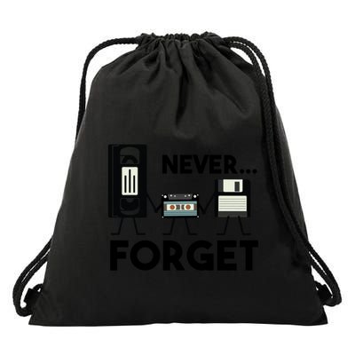 NEVER FORGET VHS TAPE, FLOPPY DISK, TAPE, FUNNY NOSTALGIA Drawstring Bag
