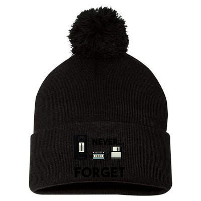 NEVER FORGET VHS TAPE, FLOPPY DISK, TAPE, FUNNY NOSTALGIA Pom Pom 12in Knit Beanie