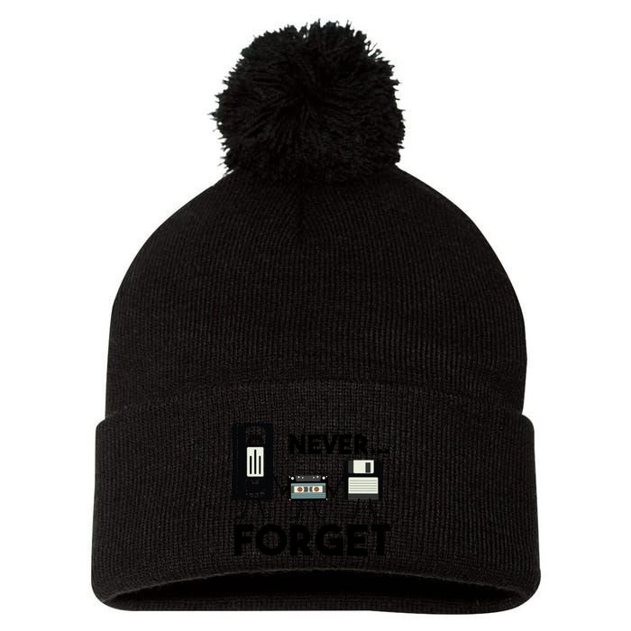 NEVER FORGET VHS TAPE, FLOPPY DISK, TAPE, FUNNY NOSTALGIA Pom Pom 12in Knit Beanie