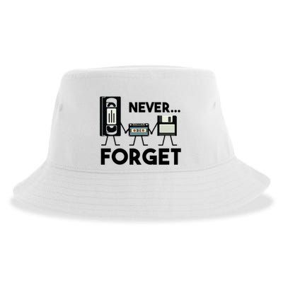 NEVER FORGET VHS TAPE, FLOPPY DISK, TAPE, FUNNY NOSTALGIA Sustainable Bucket Hat