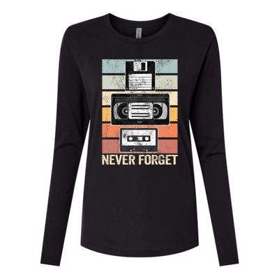 Never Forget Vintage Floppy Disk Vhs Tape 90s 80s Cassette Womens Cotton Relaxed Long Sleeve T-Shirt