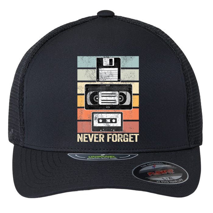 Never Forget Vintage Floppy Disk Vhs Tape 90s 80s Cassette Flexfit Unipanel Trucker Cap