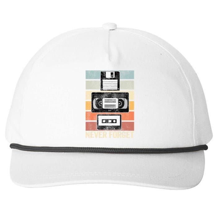 Never Forget Vintage Floppy Disk Vhs Tape 90s 80s Cassette Snapback Five-Panel Rope Hat