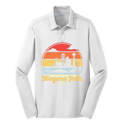 Niagara Falls Waterfall Vintage Matching Family Vacation Silk Touch Performance Long Sleeve Polo