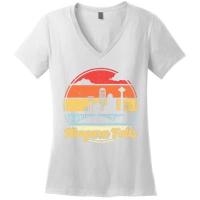 Niagara Falls Waterfall Vintage Matching Family Vacation Women's V-Neck T-Shirt