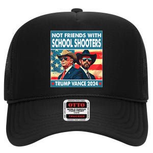 Not Friends With School Shooter Trump Vance 2024 High Crown Mesh Back Trucker Hat