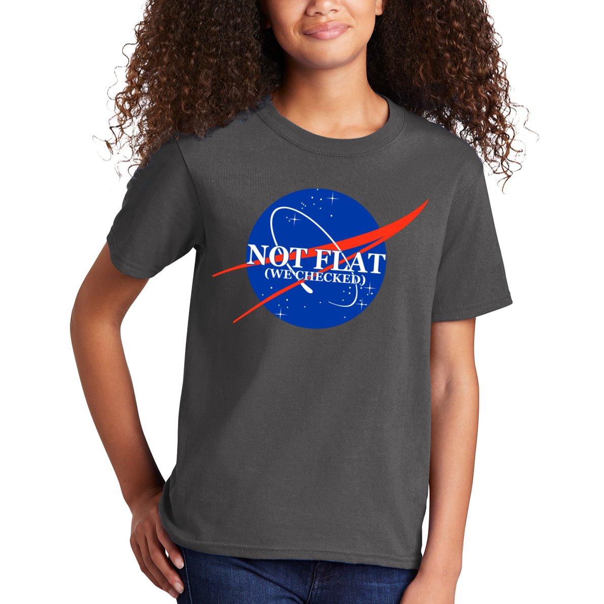 Not Flat We Checked Nasa Anti Flat Earth Kids T-Shirt
