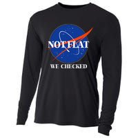 Not Flat We Checked Earth Is Flat Funny Conspiracy Flat Society Cooling Performance Long Sleeve Crew