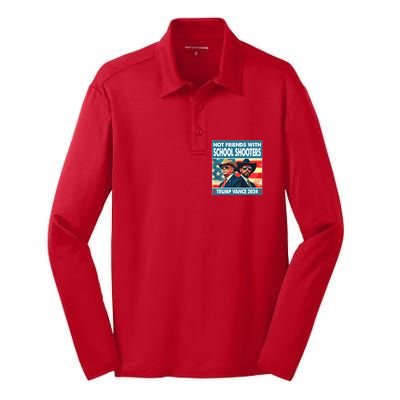 Not Friends With School Shooters Trump Vance 2024 Funny Silk Touch Performance Long Sleeve Polo