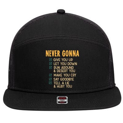 Never Gonna 80s Music Retro Lyrics 7 Panel Mesh Trucker Snapback Hat