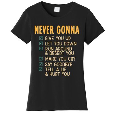 Never Gonna 80s Music Retro Lyrics Women's T-Shirt