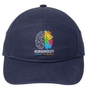 Neurodiversity Gift Autism Spectrum Asd Adhd Rainbow Brain Gift 7-Panel Snapback Hat