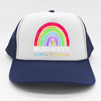 Neurodiversity Gift Autism Spectrum Asd Adhd Rainbow Boho Cute Gift Trucker Hat