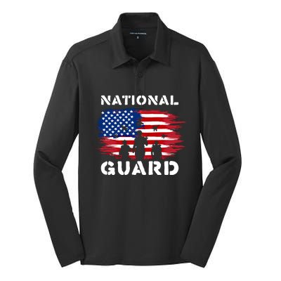 National Guard American Flag Proud Patriotic Gift Silk Touch Performance Long Sleeve Polo