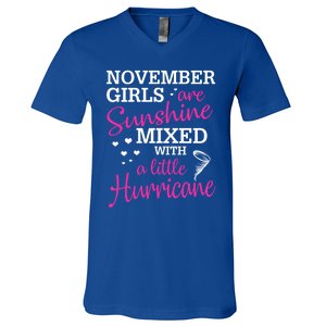 November Girls Are Sunshine Mixed With A Little Hurricane Cute Gift V-Neck T-Shirt