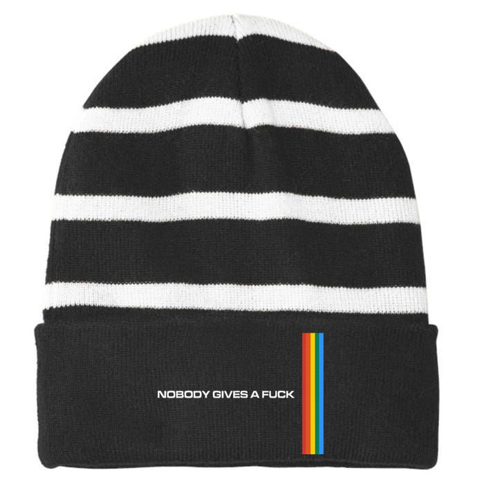 Nobody Gives A Fuck Striped Beanie with Solid Band