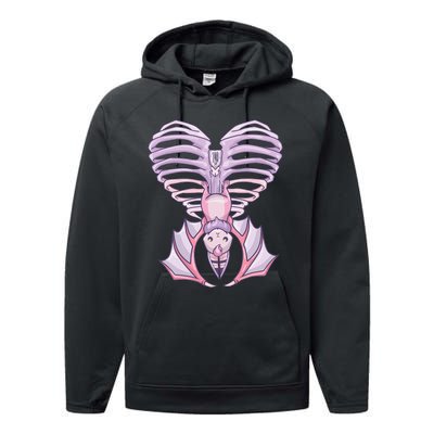 Nu Goth Aesthetic Cute Pastel Goth Bat Ribcage Performance Fleece Hoodie